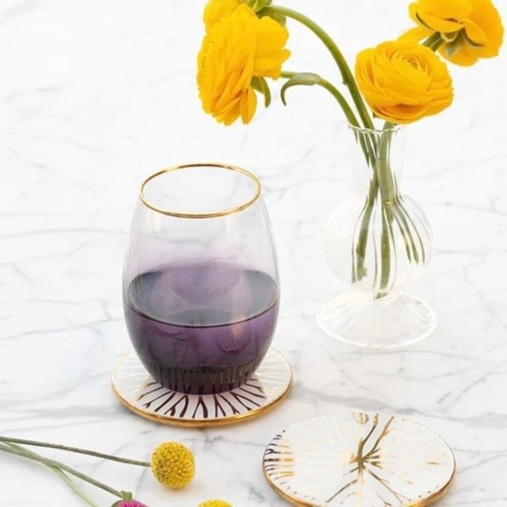 ANNA New York Amethyst Ombre Stemless 24K Gold Rim Wine Glasses Set of 2 New - Picture 2 of 4